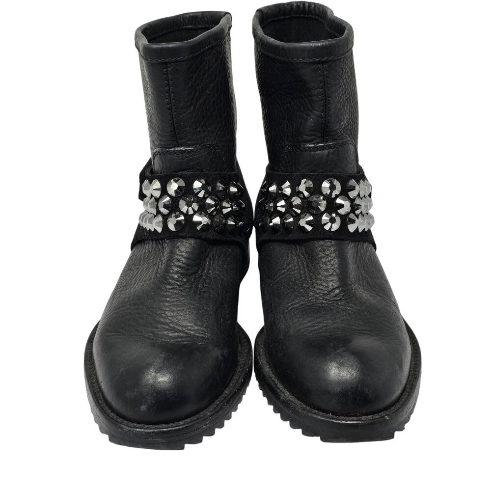 Pedro Garcia Kian Black Leather Swarovski Embellished Moto Boots, Women's 36 - Picture 2 of 7